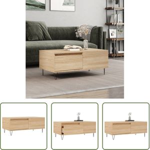 The Living Store Salontafel Sonoma Eiken - 90x50x36.5 cm - Met lade en metalen poten