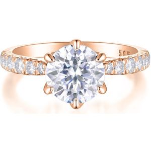 Yuliana - 18k Roségouden Moissanite Verlovingsring in Tulp Zetting met Schitterende Zijstenen - 2 karaat