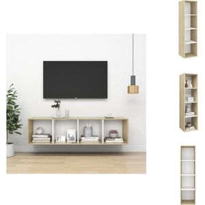 vidaXL Tv-meubel - Sonoma eiken en wit - Materiaal- spaanplaat - Afmetingen- 37 x 37 x 142.5 cm - Montage vereist - Kast