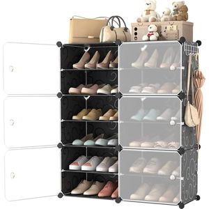 Modulaire schoenenkast met 6 vakken, schoenenorganizer, kubusplanken, schoenenrek met deur voor 12 schoenen, schoenenorganizer paneelplank voor slaapkamer, woonkamer, hal, entree