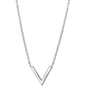 Lucardi Dames Ketting rhodiumplated V - Echt Zilver - Ketting - Cadeau - 44 cm - Zilverkleurig