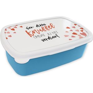Broodtrommel Blauw - Lunchbox - Brooddoos - Beterschap - Spreuken - Knuffel - 18x12x6 cm - Kinderen - Jongen