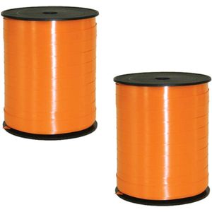 2x rollen cadeaulint/sierlint in de kleur oranje 5 mm x 500 meter - Krul linten voor bloemen/ballonnen