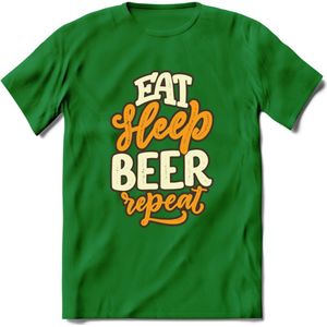 Eat Sleep Beer Repeat T-Shirt | Bier Kleding | Feest | Drank | Grappig Verjaardag Cadeau | - Donker Groen - S