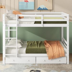 140*200cm stapelbed kinderbedden met lades, opbergruimte, hoge leuningen, wit