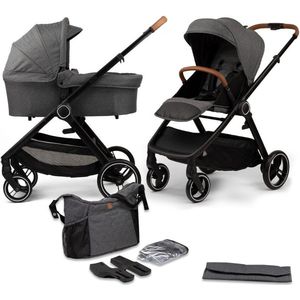 Novi Baby® Neo Kinderwagen - Grijs/Cognac Grip - Inclusief adapterset voor de Maxi-Cosi - Inclusief bijpassende luiertas