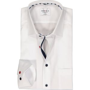 MARVELIS modern fit overhemd - mouwlengte 7 - popeline - wit - Strijkvrij - Boordmaat: 46