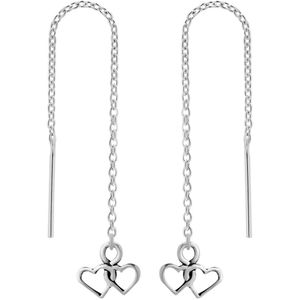 Zilveren oorbellen | Chain oorbellen | Zilveren chainoorbellen, twee hartjes