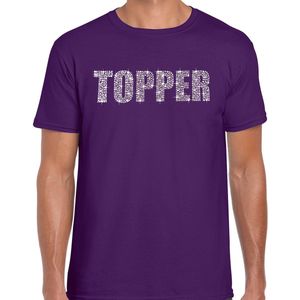 Glitter Topper t-shirt paars met steentjes/ rhinestones voor heren - Glitter kleding/ foute party outfit L