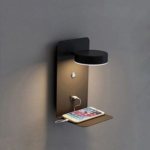 Wandlamp slaapkamer - wandlampje - bedlampje - Wandlamp binnen - nachtlampje volwassenen - LED wandlamp - voor naast bed - inclusief USB oplaadpoort - inclusief schakelaar - zwart