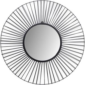 Hall Wandspiegel - ø90 cm - Rond - Zwart - Ijzer - spiegel rond, spiegel goud, wandspiegel, wandspiegel rechthoek, wandspiegel industrieel, wandspiegel zwart, wandspiegel rond, wandspiegels woonkamer, decoratiespiegel