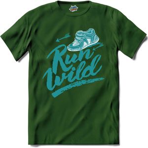 Run Wild | Hardlopen - Rennen - Sporten - T-Shirt - Unisex - Bottle Groen - Maat S