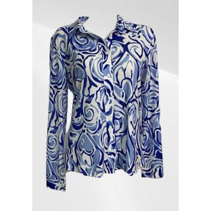 Angelle Milan - Casual blouse - Blauw patroon - Travelstof - Maat S - In 5 maten verkrijgbaar