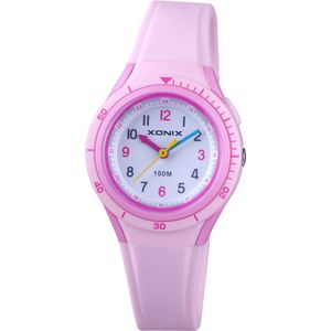 Xonix ABO-001 - Horloge - Analoog - Kinderen - Unisex - Siliconen band - ABS - Cijfers - Waterdicht - Roze - 10 ATM