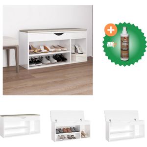 vidaXL Schoenenbank met kussen 104x30x49 cm spaanplaat hoogglans wit - Schoenenkast - Inclusief Houtreiniger en verfrisser