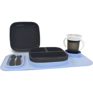 Deryan Quuby Set - Placemat - Plate Set - kinderservies - Drinkbeker - Blauw/Grijs