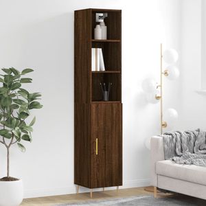 The Living Store Opbergkast Bruineiken - Hoge kast 180 cm - Duurzaam bewerkt hout met metalen voeten
