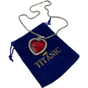 Titanic Medaillon, Heart of the ocean, Hart van de oceaan, Oceaan, Donkerrood, Ketting, Chain, Necklace