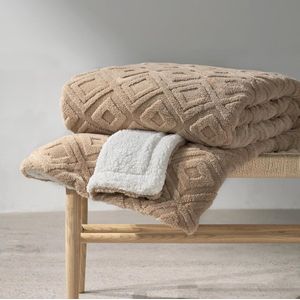 Boho woondeken en knufffeldeken, Sherpa dekbed, 150 x 200 cm, XL, groot, zacht, warm, wollig, dik dekbed, fleecedeken, bankdekbed, woonkamerdeken, bankdeken voor bed, bank, woonkamer, beige