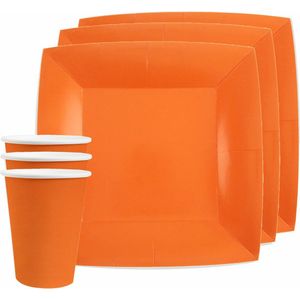 Santex feest/verjaardag servies set - 10x gebaksbordjes en bekertjes - oranje - karton