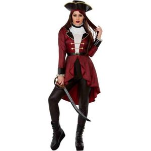 Smiffy's - Piraat & Viking Kostuum - Luxe Boekanier Pirate - Vrouw - Rood, Zwart - Large - Carnavalskleding - Verkleedkleding