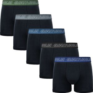 Heren Boxershort - 5 Pack - Katoen - Maat L - Zwart - Effen - Gekleurde Band - Ondergoed Heren - Onderbroeken Heren