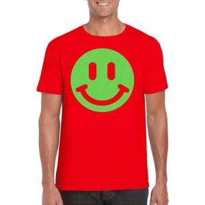 Bellatio Decorations Verkleed shirt heren - smiley - rood - carnaval/foute party - feestkleding M