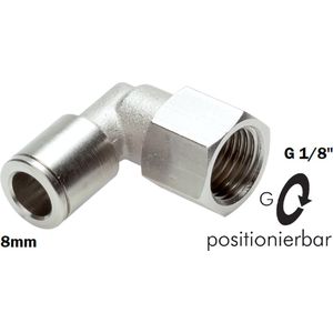 2 x G1/8'' - 8mm RVS Push-in fitting knie binnendraad - RVS haakse Push-in fitting met G1/8''BSPP binnendraad - Luchtkoppeling - Pneumatische/pneumatiek kniekoppeling - Connector koppeling voor luchtslang 8mm - Stekker koppeling - Lucht adapter