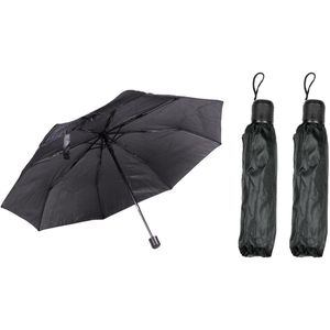 Benson Paraplu mini - 3x - zwart - opvouwbaar - 93 x 55 cm - reisparaplu - compact