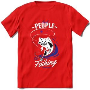 Cool People Do Fishing - Vissen T-Shirt | Donker Blauw | Grappig Verjaardag Vis Hobby Cadeau Shirt | Dames - Heren - Unisex | Tshirt Hengelsport Kleding Kado - Rood - XL