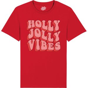 Holly Jolly Vibes - Foute Kersttrui Kerstcadeau - Dames / Heren / Unisex Kleding - Grappige Kerst Outfit - T-Shirt - Unisex - Rood - Maat S