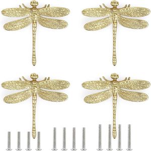 4 stuks messing ladeknoppen met trekgreep gouden libelle design meubelknoppen met schroefkast kledingkast dressoir