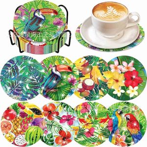 VDTOYS® DIAMOND PAINTING voor volwassenen - fauna en flora - Onderzetters - Coasters - Onderleggers - Ronde steentjes - 8 stuks - Compleet Hobbypakket - set P fauna en flora