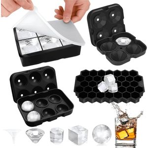 Ice Cube Mould 4 Pieces Silicone Ice Cube Trays with Lid - Easy Release and BPA Free for Cocktails Whisky - Wine Fruit Puree Ice Cream Chocolate Candy (4 Pack)