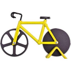 Pizzasnijder Fiets – fiets – Pizzames – Pizza roller – RVS – Pizzaschaar - geel