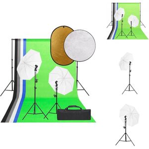 vidaXL Fotostudioset - Verlichtingsset 2x daglichtlamp 13W - Witte paraplus - Flexibel achtergrondsysteem - Praktische reflectorset - Opbergtas - Fotostudio Set