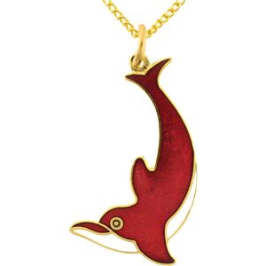 Behave Ketting goud kleur dolfijn rood wit emaille 40 cm