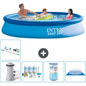 Intex Rond Opblaasbaar Easy Set Zwembad - 366 x 76 cm - Blauw - Inclusief Pomp Onderhoudspakket - Filter - Grondzeil - Stofzuiger
