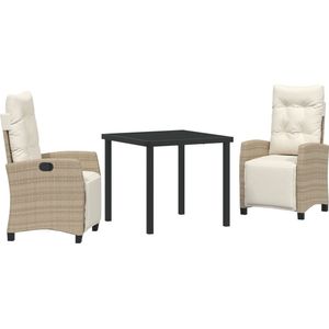 vidaXL - 3-delige - tuin - eetset - Beige - Poly - Rattan