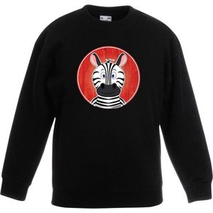 Kinder sweater zwart met vrolijke zebra print - zebras trui - kinderkleding / kleding 170/176