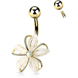 Navelpiercing CZ steen wire witte bloem goud kleur