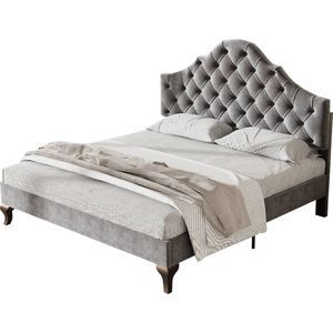 Merax Gestoffeerd Tweepersoonsbed - Bed voor 2 Personen met Verstelbaar Hoofdbord - Grijs