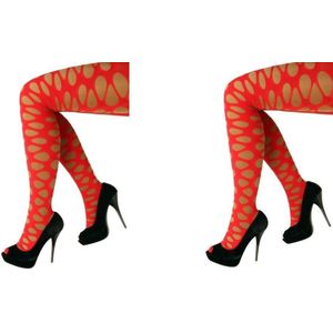 Panty grote gaten rood - sexy verleidelijk trendy carnaval festival panty kousen fantasie