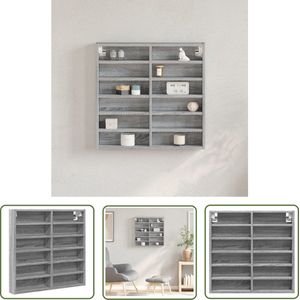 The Living Store Vitrinekast 60x8,5x58 cm bewerkt hout grijs sonoma eikenkleur - Vitrinekast - Displaykast - Woonkamerdecoratie - Slaapkamermeubilair - Grijze Meubels