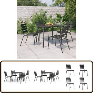 vidaXL Tuinset - 5-delig - Staal - Antraciet Eetkamer Set - Tuinstoel - Buitentafels - Terrasmeubel - Lounge Set