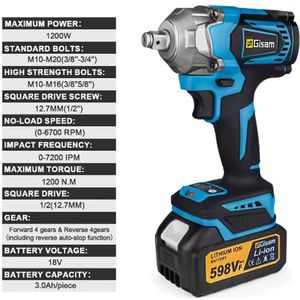 GΣ 1200NM borstelloze elektrische slagmoersleutel Oplaadbare moersleutel 1/2 ""autobanden Snoerloos elektrisch gereedschap voor Makita 18V batterijpin