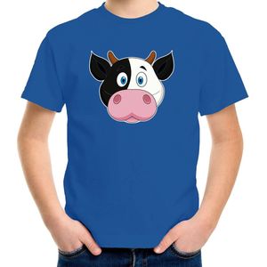 Cartoon koe t-shirt blauw voor jongens en meisjes - Kinderkleding / dieren t-shirts kinderen 134/140