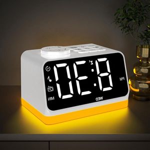 Wekker Digitale wekker met dubbel alarm kleurrijk FM-radio 2 USB-oplaadpoorten ochtendwekker 8 lampen snooze slaaphulp timer wit