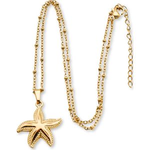 Marama - ketting Starfish Gold - damesketting - zeester hanger - stainless steel met gouden plating - met extender - cadeau dames en meisjes