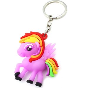 Kinder sleutelhanger tashanger unicorn van siliconen paars multicolor regenboog met keyring 5x5 cm